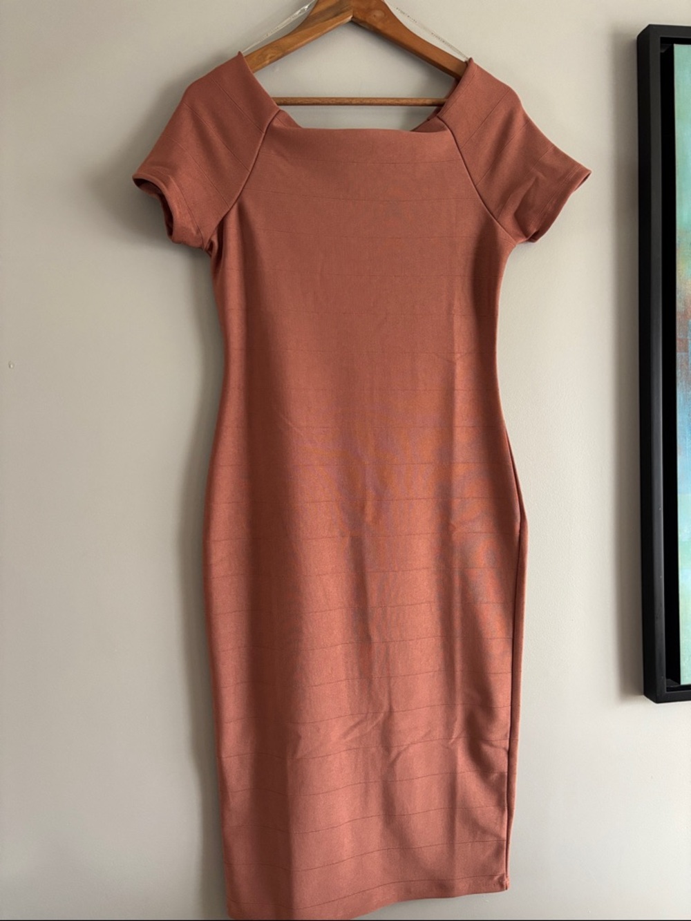 Elegant brown midi dress with square neck